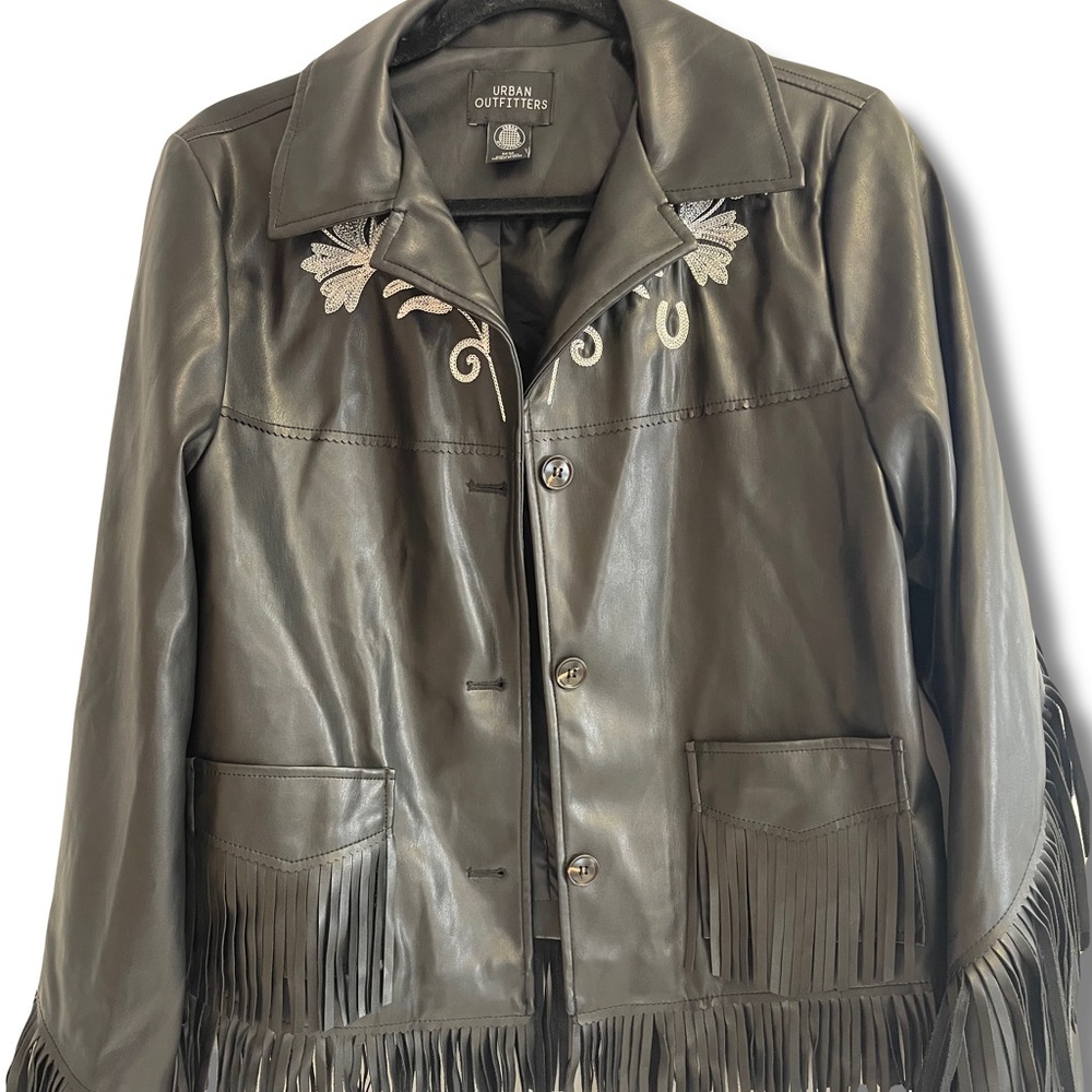Urban Outfitters Black Leather Jacket with Fringe